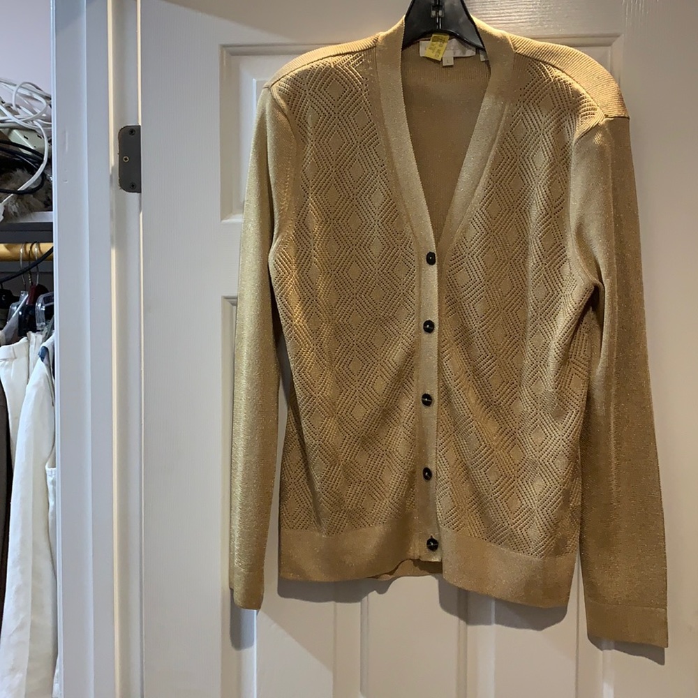 Vintage Dana Buchman gold thread cardigan.
